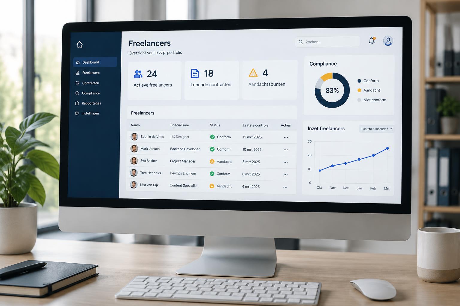 Het dashboard voor Portfolio ZZP management op een computerscherm